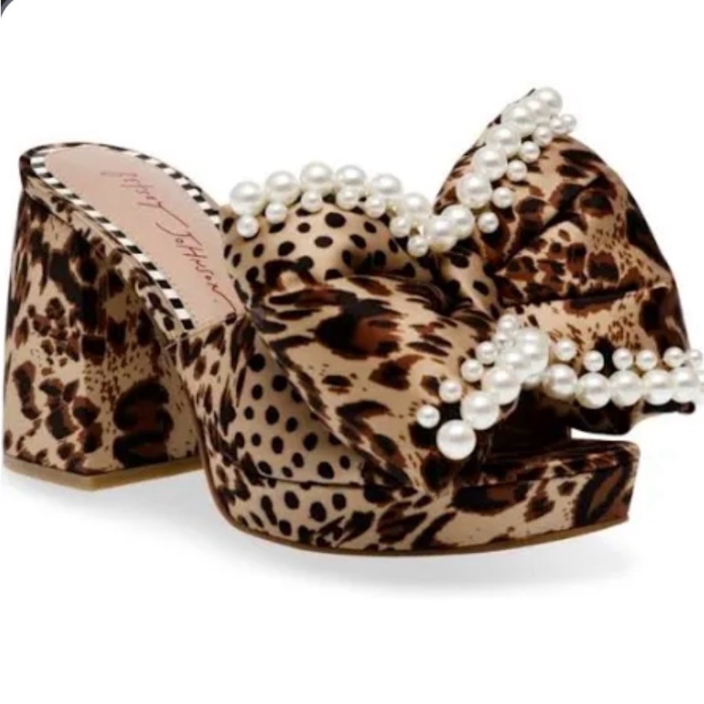 Betsey Johnson Leopard Pearl Mules